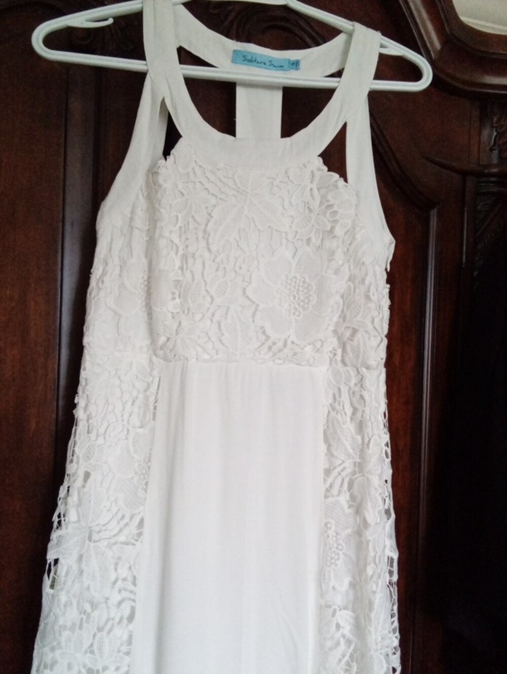 Solitaire White Lace Detail Maxi Dress with Halter Neckline & Cutouts Medium